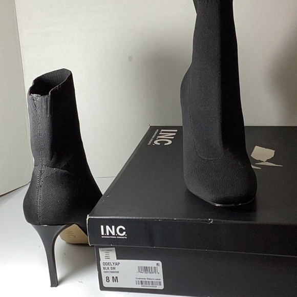 INC Womens Black Knit Sock Styling Padded Vidalia Square Toe Stiletto Dress Boot - Picture 8 of 9